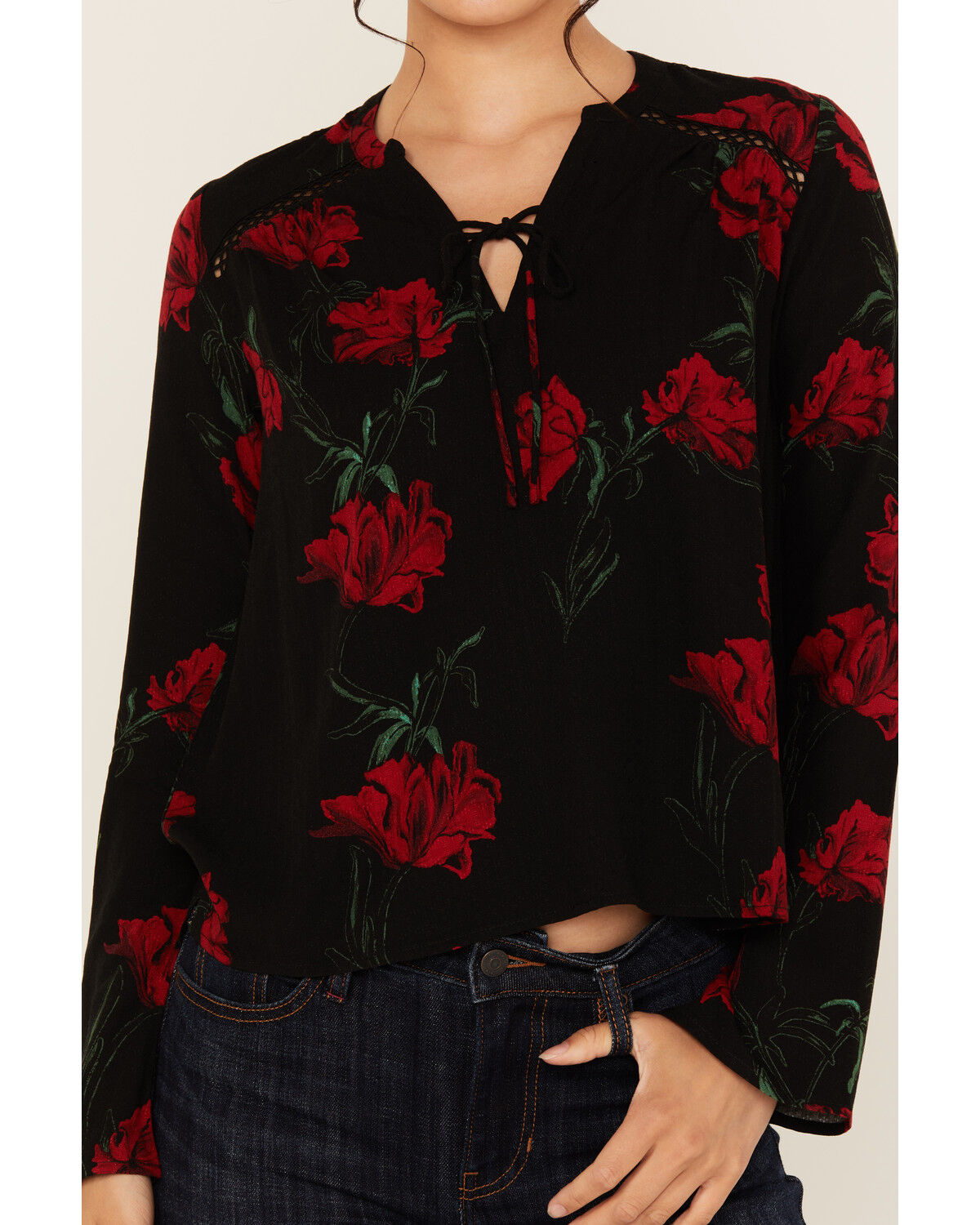 Image #3 - Idyllwind Women's Libbel Rose Print Long Sleeve Top, Black, hi-res