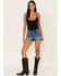 Image #1 - Shyanne Women's Dark Wash Mid Rise Rigid Denim Shorts, Dark Medium Wash, hi-res