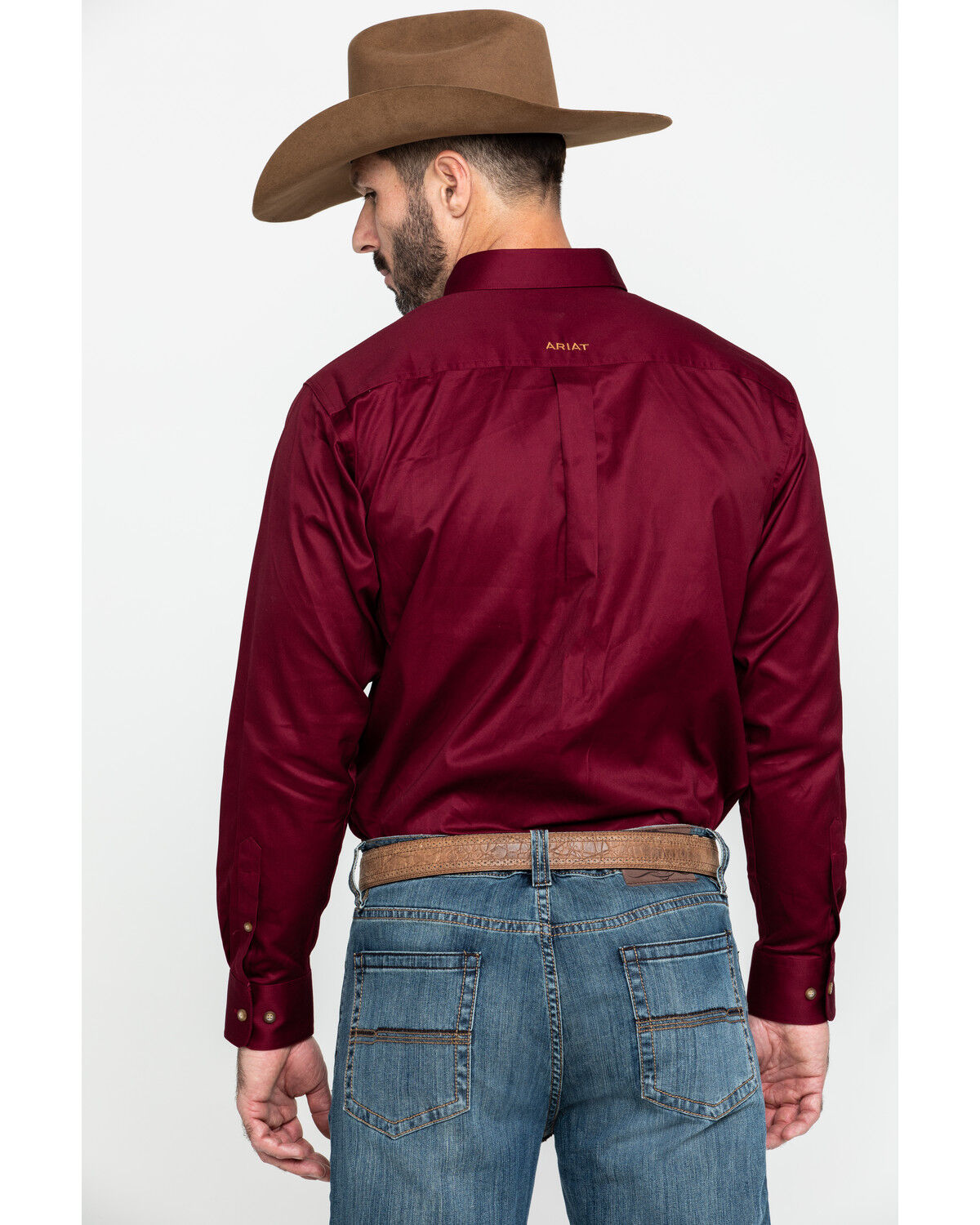 Image #2 - Ariat Men's Burgundy Solid Twill Long Sleeve Western Shirt - Big & Tall, Burgundy, hi-res