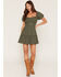 Image #2 - Trixxi Women's Ribbon Trim Short Sleeve Mini Dress, Green, hi-res