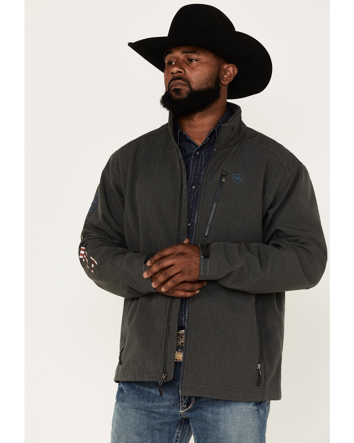 Image #2 - Ariat Men's Logo 2.0 Patriot Softshell Jacket, Charcoal, hi-res
