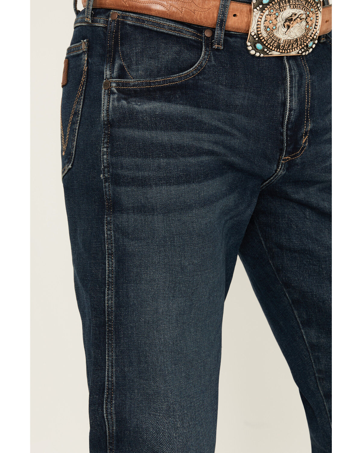 Image #2 - Wrangler Retro Men's 77MWZ Lindel Dark Wash Slim Bootcut Stretch Denim Jeans - Tall, Dark Medium Wash, hi-res