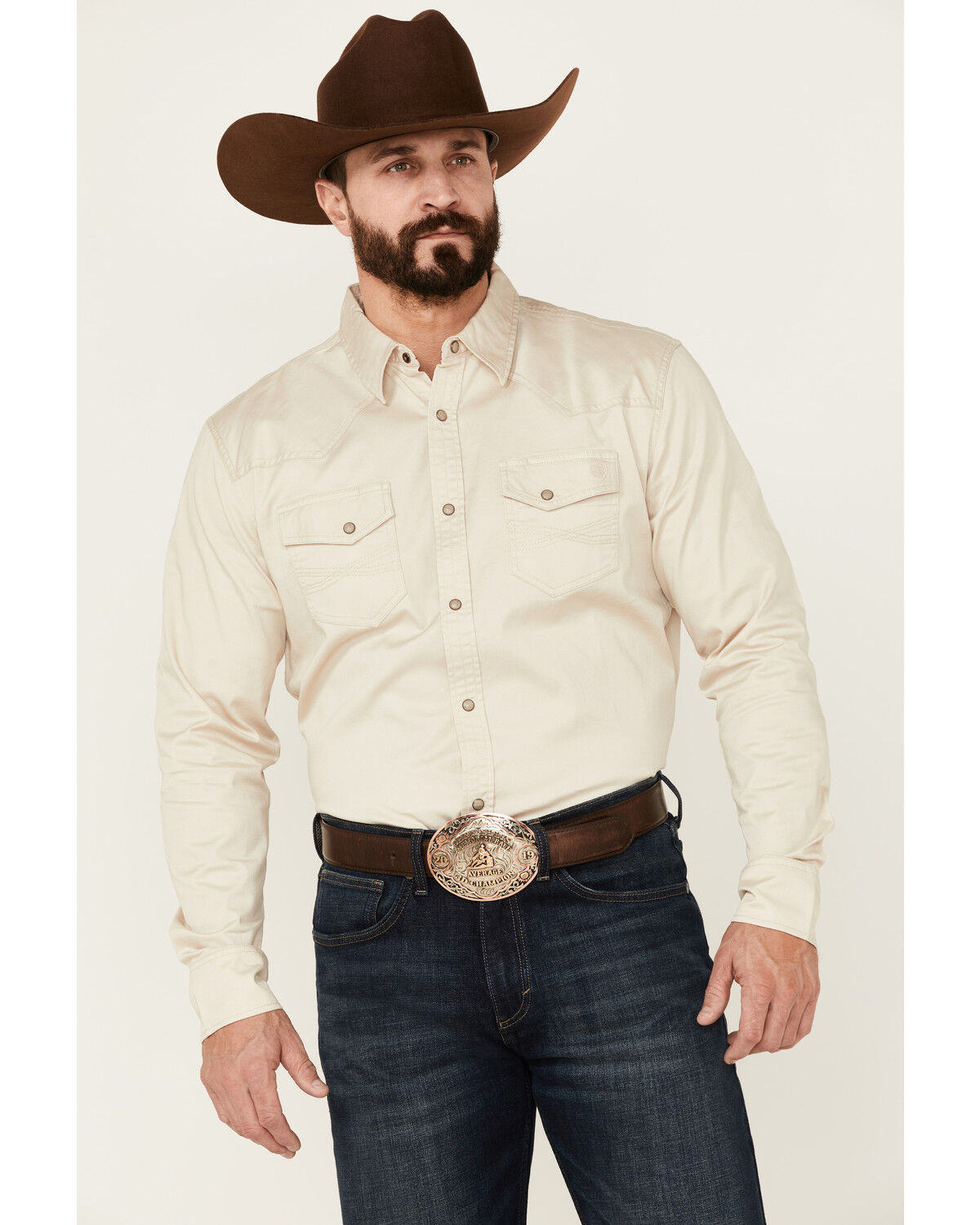 Image #1 - Blue Ranchwear Men's Heavy Twill Long Sleeve Snap Stretch Western Shirt, Tan, hi-res