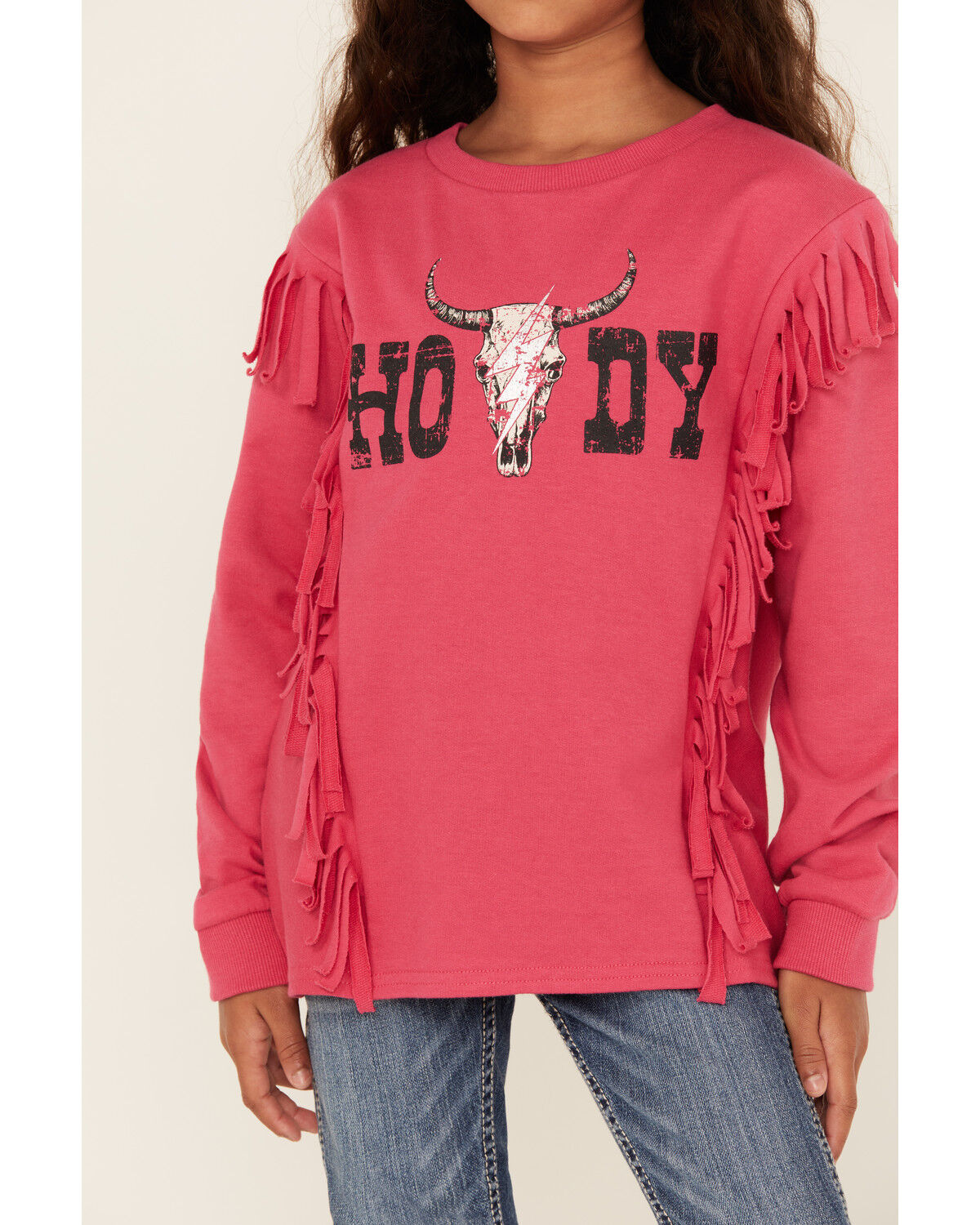 Image #3 - Rock & Roll Denim Girls' Howdy Fringe Long Sleeve Graphic Tee, Pink, hi-res