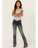 Image #3 - Grace in LA Girls' Dark Wash Steerhead Embroidered Pocket Bootcut Stretch Denim Jeans, Dark Wash, hi-res