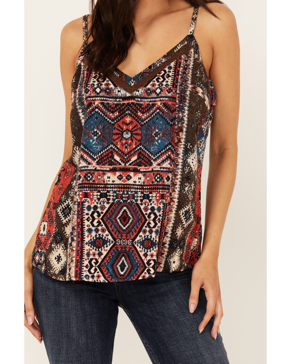 Image #3 - Idyllwind Women's Tampa Lace Trim Cami, Dark Brown, hi-res