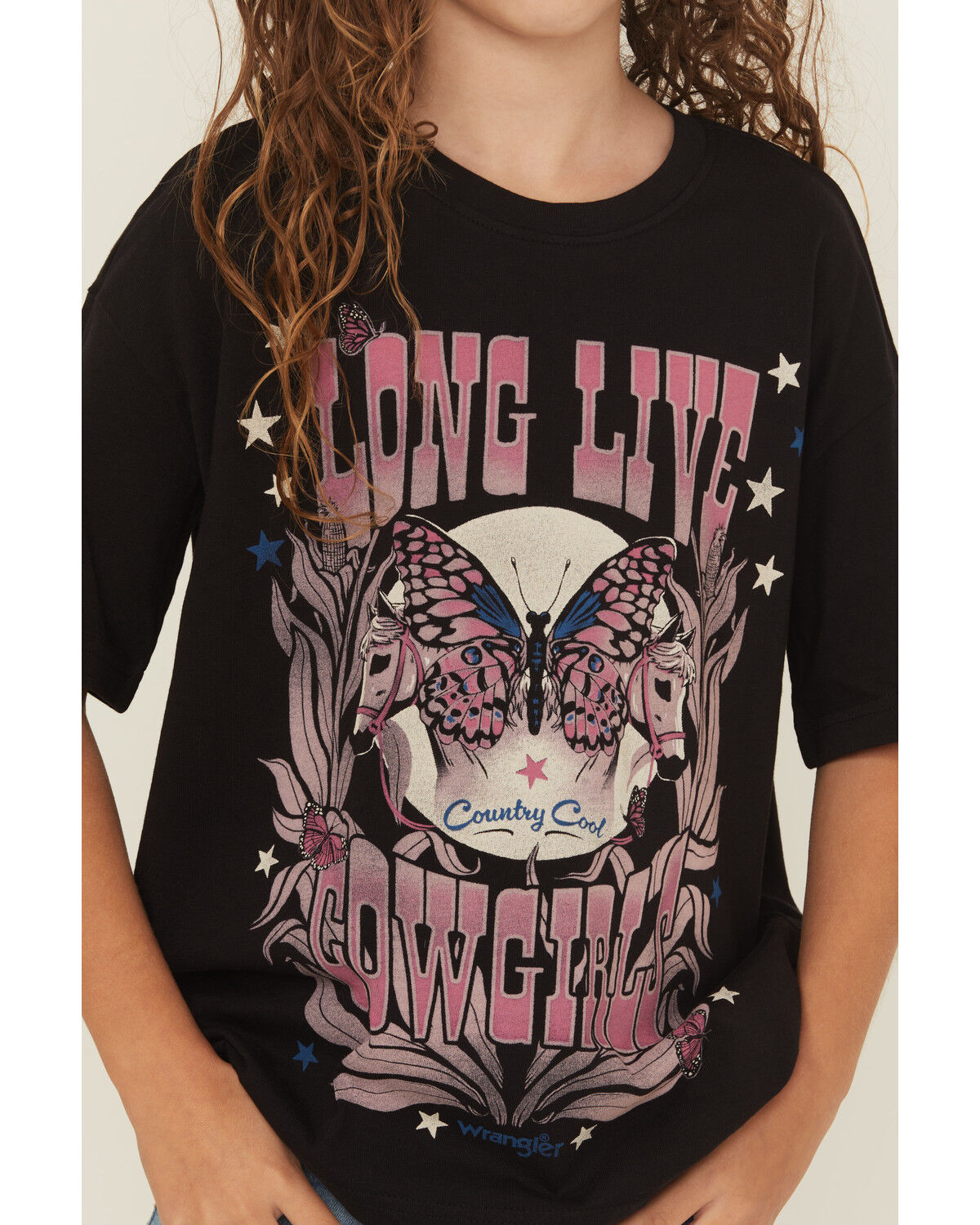 Image #3 - Wrangler X Lainey Girls' Long Live Cowgirls Short Sleeve Graphic Tee, Black, hi-res