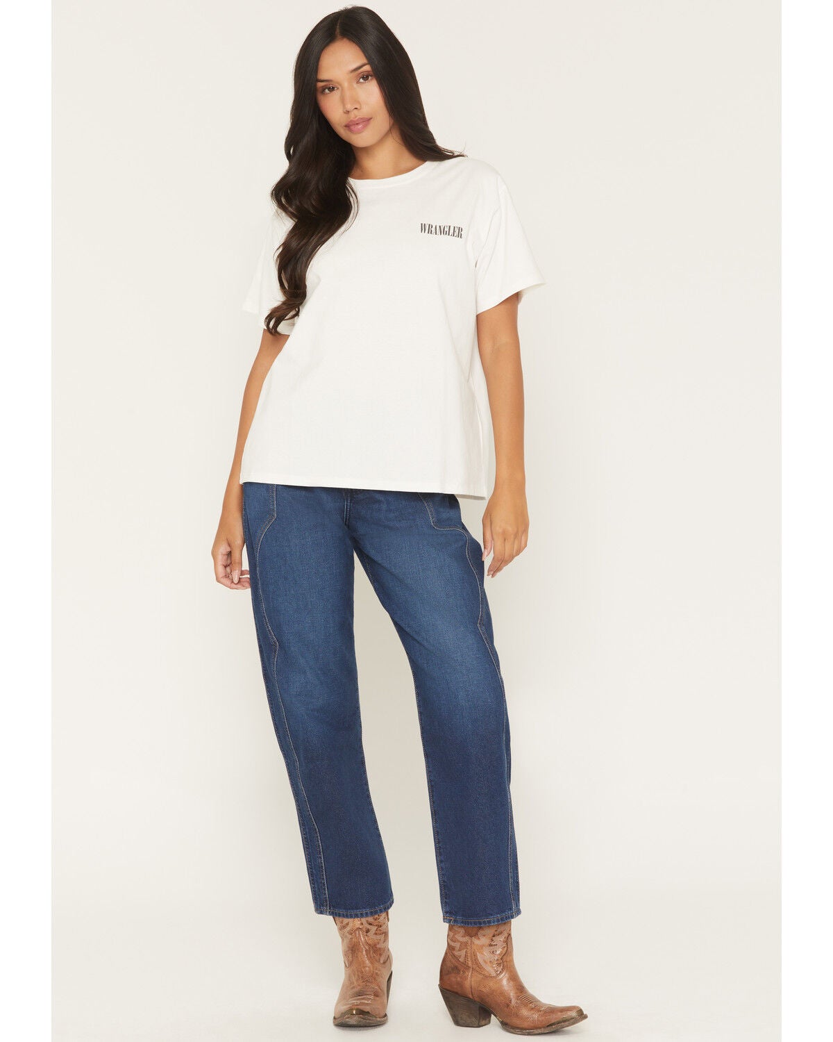 Image #1 - Wrangler Women's Rustlers Retreat Dark Wash High Rise Sleek Barrel Denim Jeans, Dark Wash, hi-res