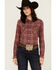 Image #1 - Wrangler Women's Plaid Print Long Sleeve Pearl Snap Flannel Shirt, Medium Pink, hi-res