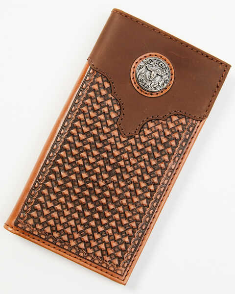 Cody James Men's Longhorn Concho Tooled Leather Rodeo Wallet, Brown, hi-res
