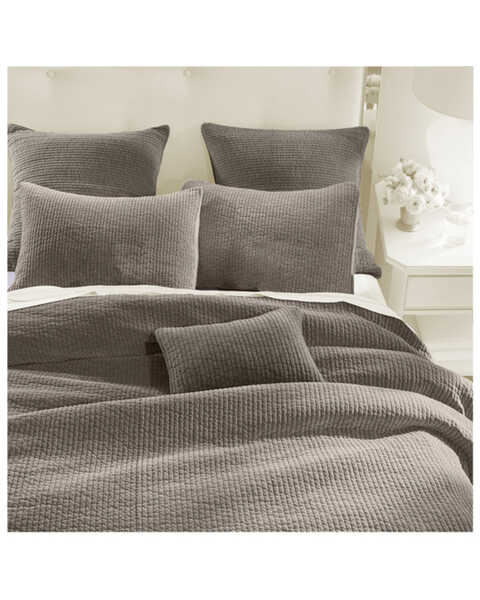 HiEnd Accents Taupe Stonewashed Cotton & Velvet 3-Piece Full/Queen Quilt Set , Taupe, hi-res