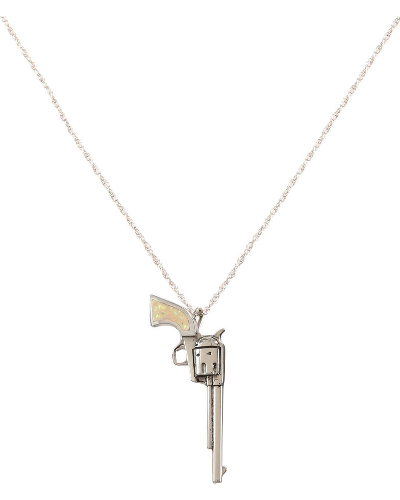 Silver Legends Women's Long Barrel Pistol Necklace , White, hi-res