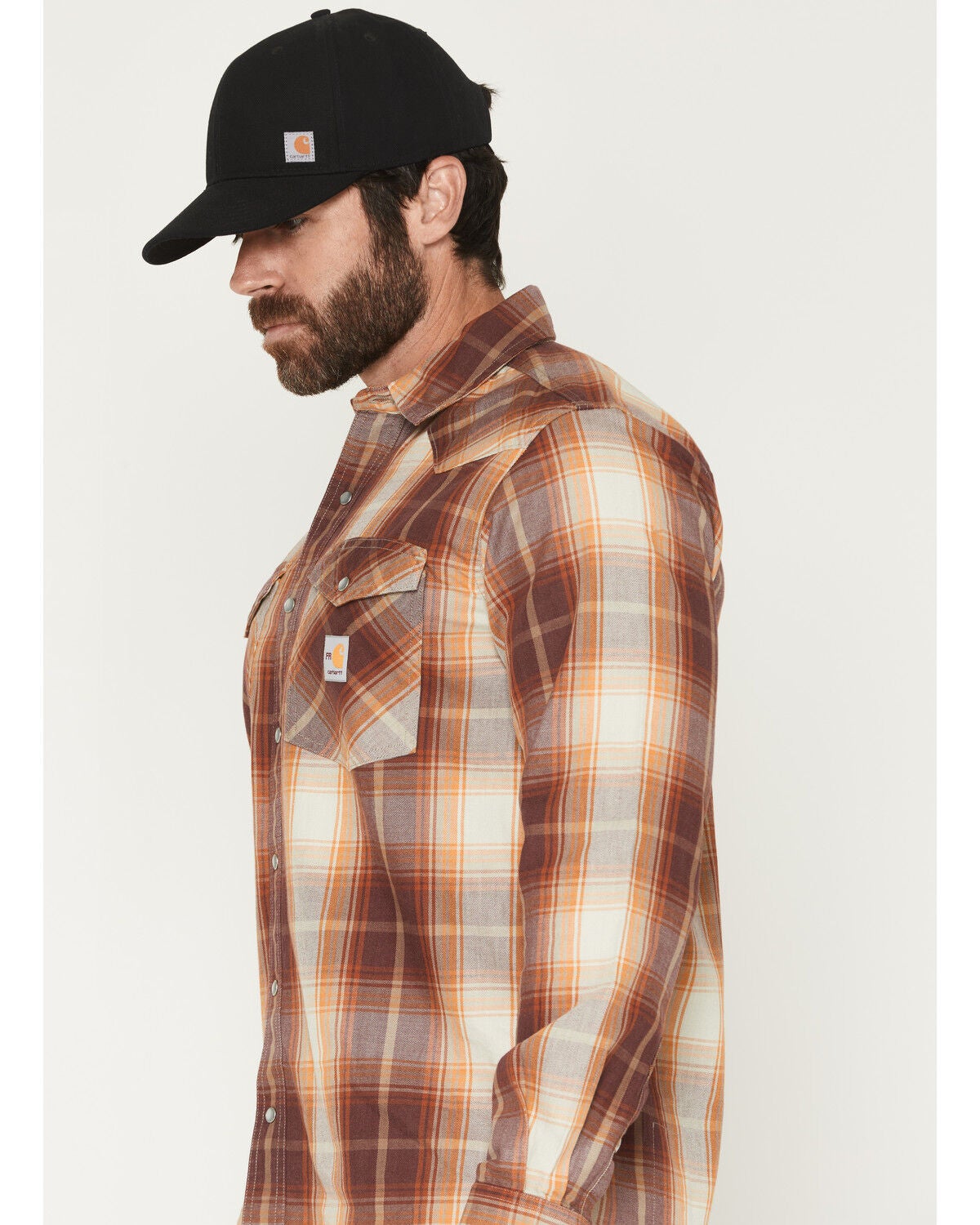 Image #2 - Carhartt Men's FR Montana Plaid Print Long Sleeve Snap Work Shirt, Wine, hi-res