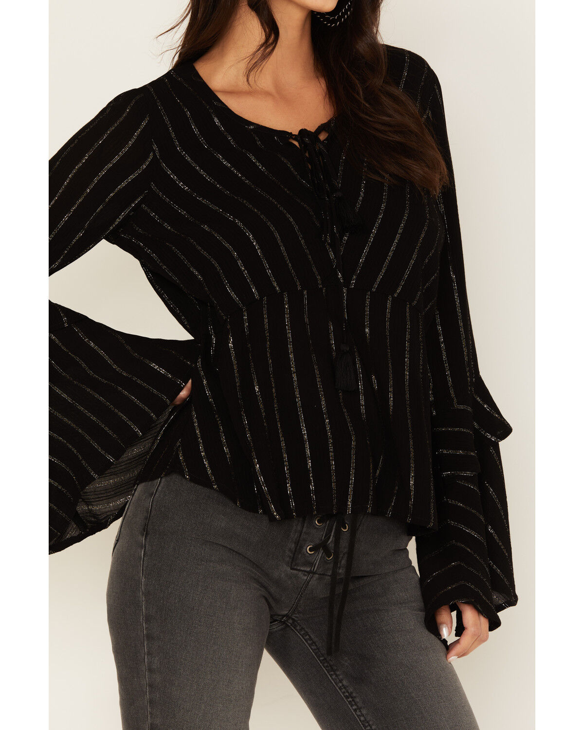 Image #3 - Idyllwind Women's Lafayette Metallic Stripe Top, Black, hi-res