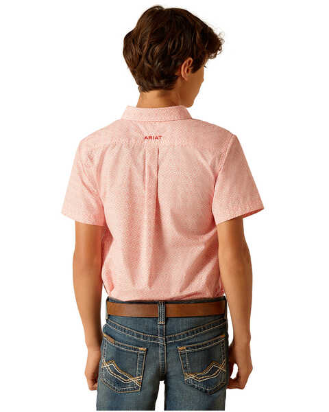 Image #3 - Ariat Boys' Kamden Southwestern Print Short Sleeve Button-Down Western Shirt , Coral, hi-res