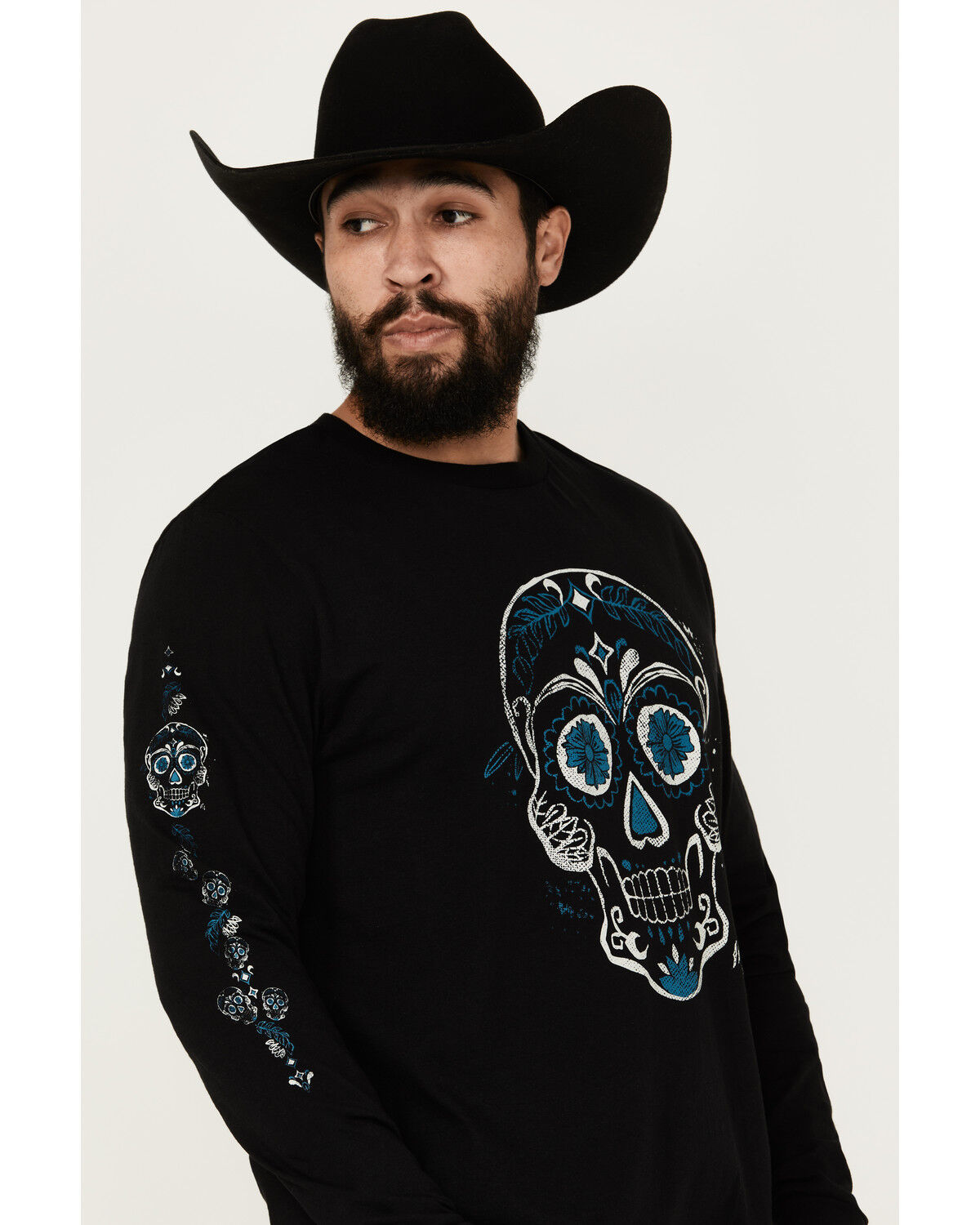 Image #2 - Moonshine Spirit Men's Candy Skull Long Sleeve Graphic T-Shirt, Black, hi-res