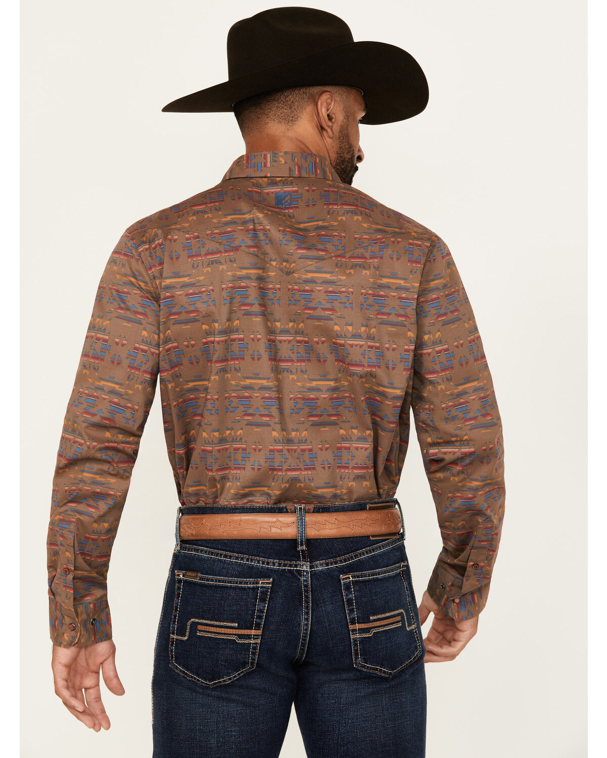 Image #4 - RANK 45® Men's Trinidad Southwestern Print Long Sleeve Pearl Snap Stretch Western Shirt, Red, hi-res
