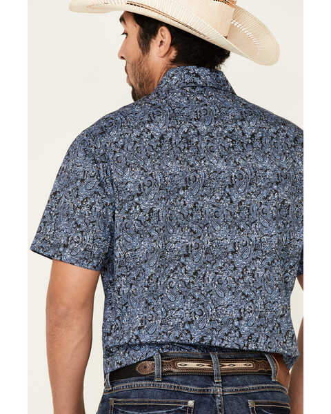 Image #5 - Rock & Roll Denim Men's Paisley Print Short Sleeve Snap Western Shirt , Blue, hi-res