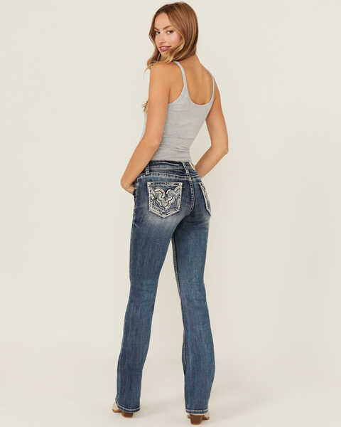 Image #1 - Grace in LA Women's Medium Wash Mid Rise Swirl Pocket Bootcut Stretch Denim Jeans , Medium Wash, hi-res