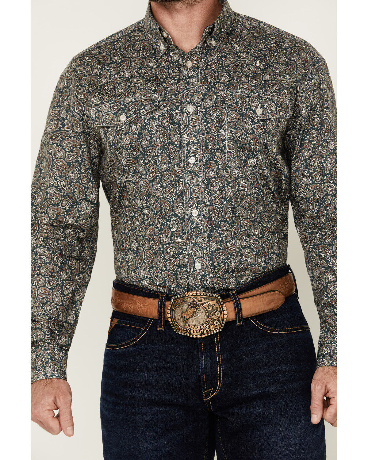 Image #3 - Roper Men's Amarillo Paisley Print Long Sleeve Button-Down Western Shirt, Brown, hi-res