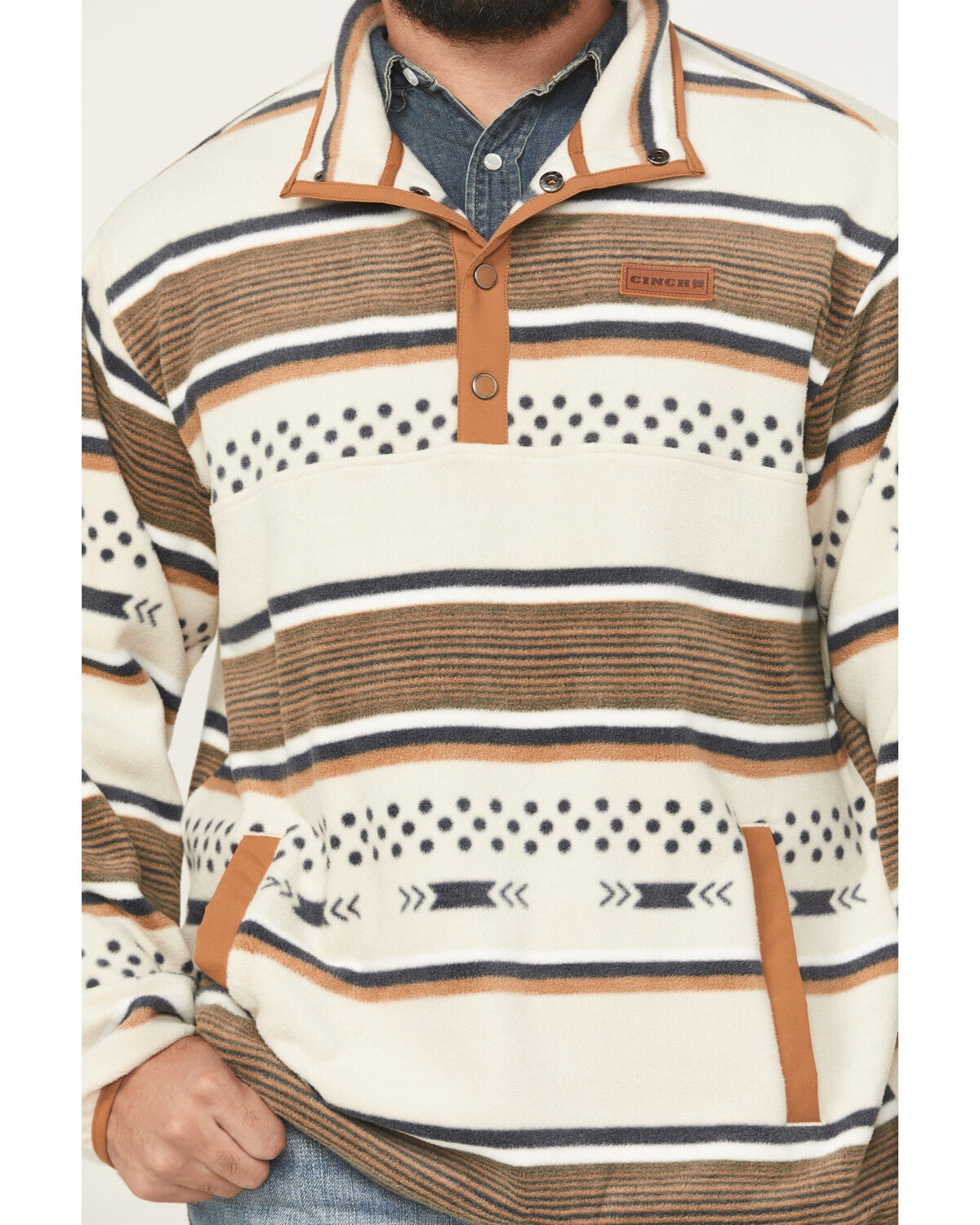 Image #3 - Cinch Men's Striped 1/4 Snap Pullover, Cream, hi-res