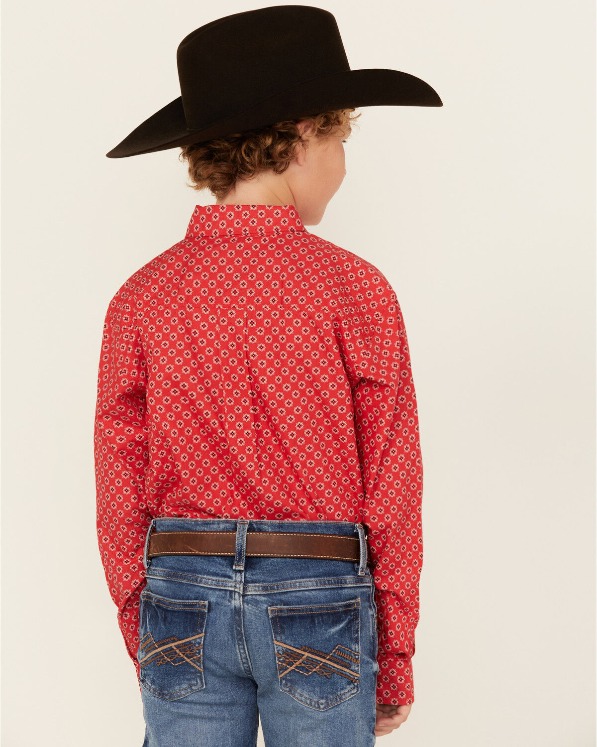 Image #4 - Cinch Boys' Geo Print Long Sleeve Western Shirt, Red, hi-res