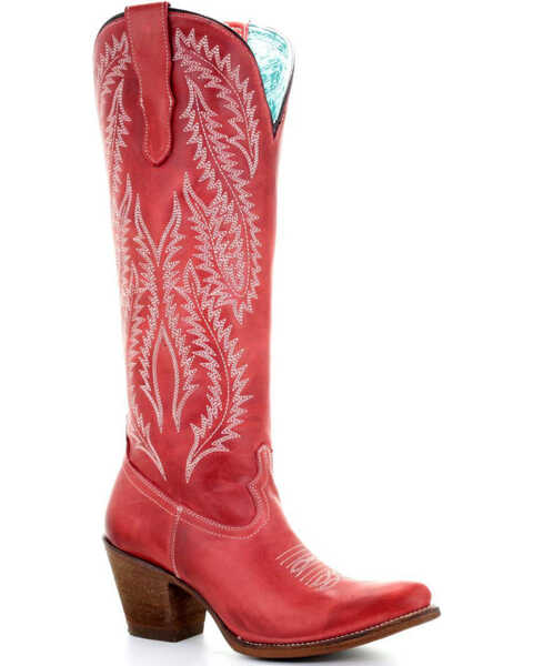 Corral Women's Red Embroidery Tall Top Western Boots - Round Toe, Red, hi-res