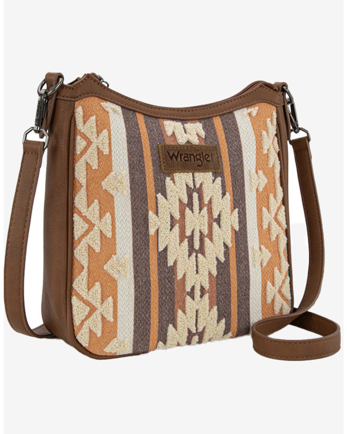 Image #1 - Wrangler Women's Sherpa Southwestern Print Canvas Crossbody Bag, Brown, hi-res
