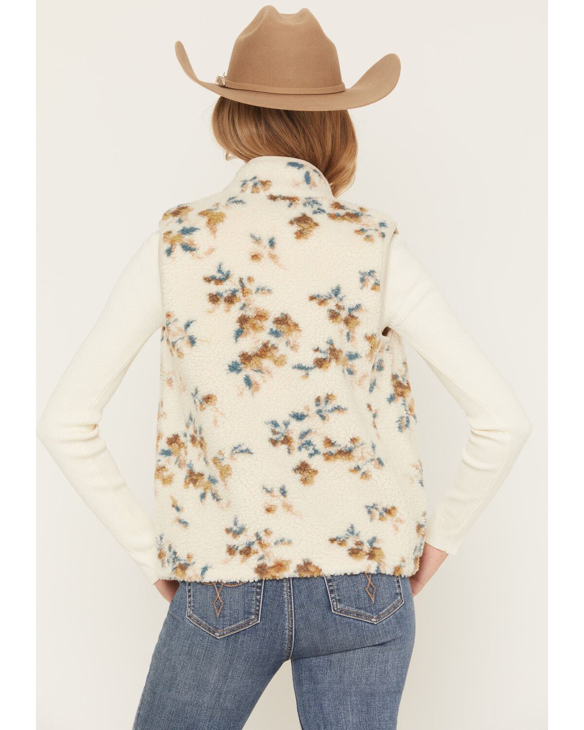 Image #3 - Shyanne Women's Floral Print Sherpa Vest, Cream, hi-res