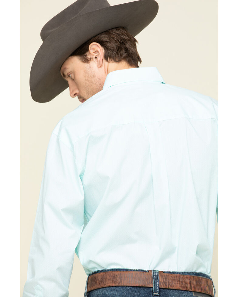 George Strait By Wrangler Men's Turquoise Small Geo Print Long Sleeve Western Shirt , Turquoise, hi-res