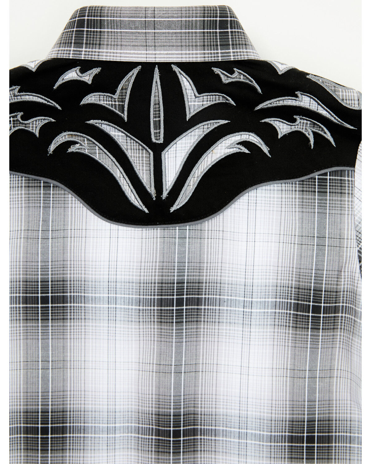 Image #4 - Rodeo Clothing Boys' Plaid Print Embroidered Long Sleeve Snap Western Shirt, Black/white, hi-res