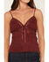 Image #3 - Miss Me Women's Solid Embroidered Tank Top, Burgundy, hi-res