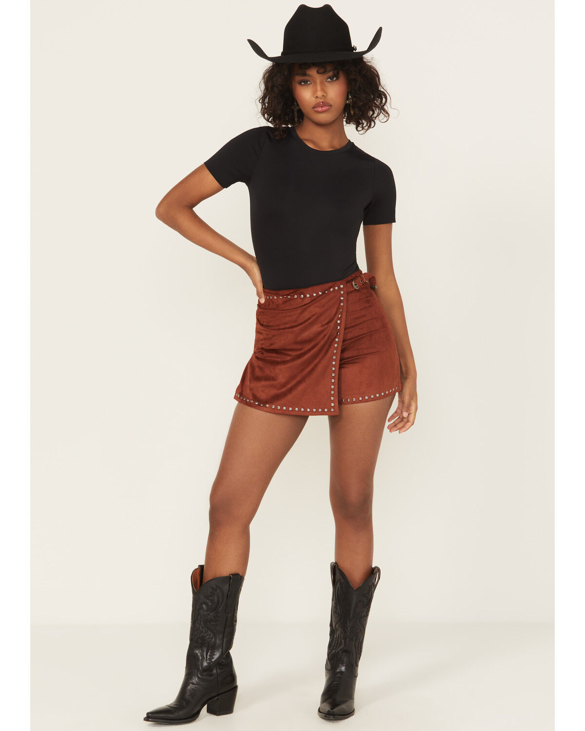 Image #1 - Rock & Roll Denim Women's Micro Faux Suede Skort, Brown, hi-res