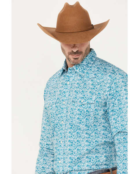 Image #2 - Wrangler 20X Men's Advanced Comfort Paisley Print Long Sleeve Snap Western Shirt, Teal, hi-res