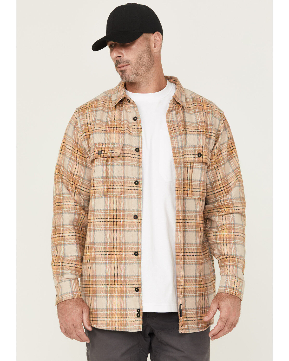 Image #1 - Thorogood Men's Plaid Print Heavyweight Brushed Flannel Long Sleeve Button-Down Shirt, Khaki, hi-res