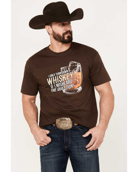 Image #1 - Moonshine Spirit Men's Turn Down Whiskey Short Sleeve Graphic T-Shirt, Dark Brown, hi-res