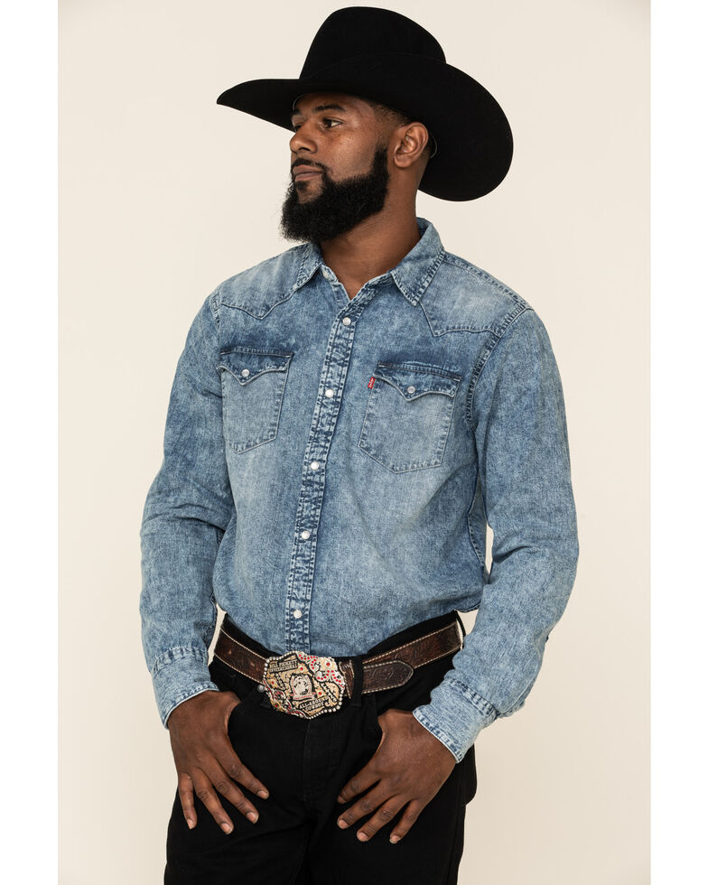 Levi's Men's Denim Long Sleeve Western Shirt, Blue, hi-res
