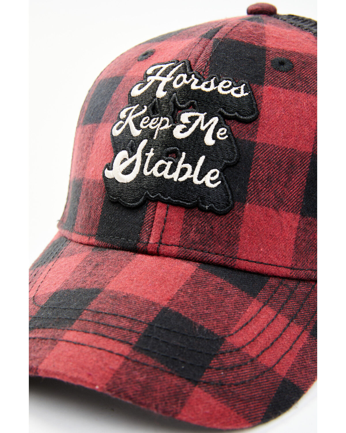Image #2 - Shyanne Women's Horses Keep Me Stable Buffalo Plaid Mesh-Back Ball Cap, Black/red, hi-res