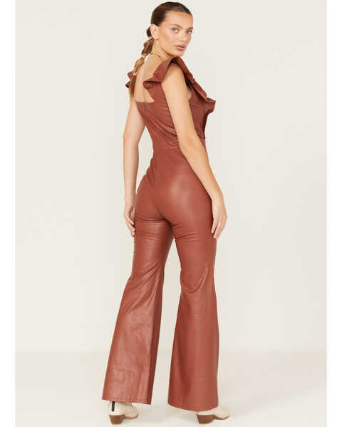 Flying Tomato Women's Faux Leather Flare Jumpsuit - Country Outfitter