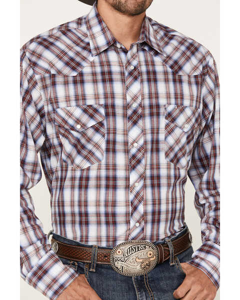 Image #3 - Roper Men's KC Plaid Print Long Sleeve Western Pearl Snap Shirt, Wine, hi-res