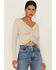 Image #1 - Lush Women's Sand Long Sleeve Cinch Front Knit Top, Sand, hi-res