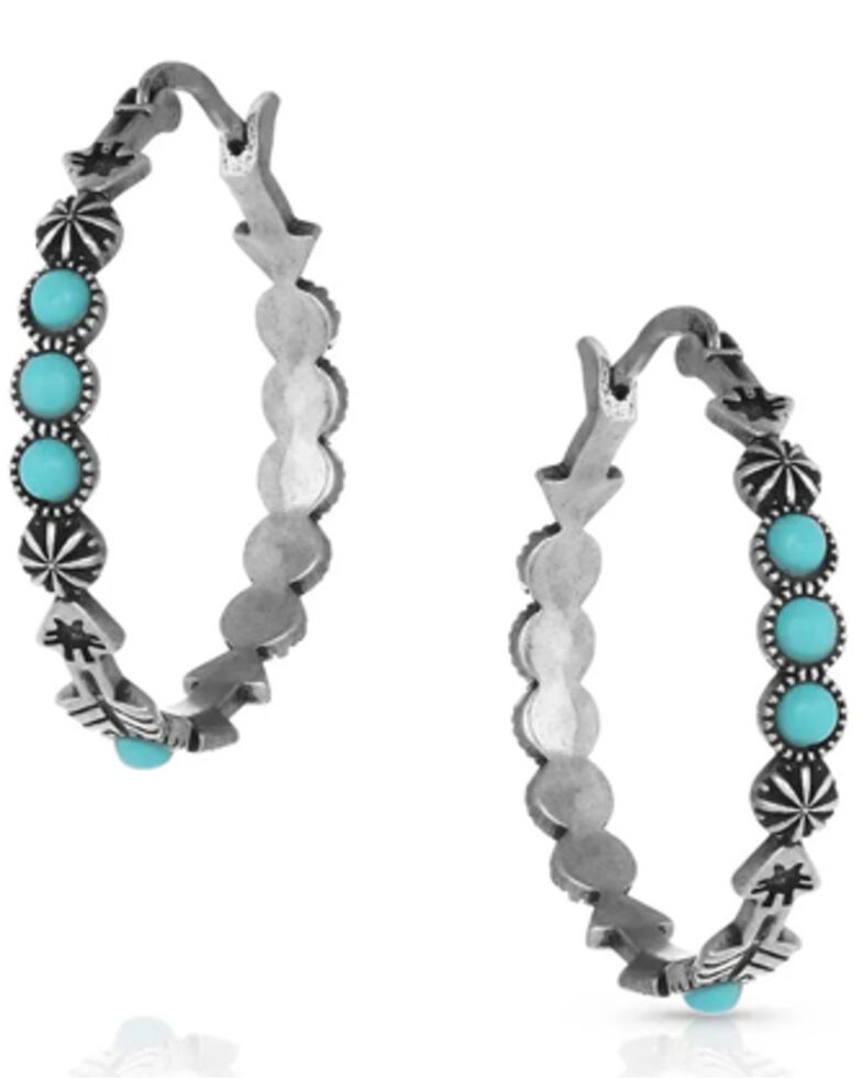 Montana Silversmiths Women's Round N' Round Turquoise Hoop Earrings, Silver, hi-res