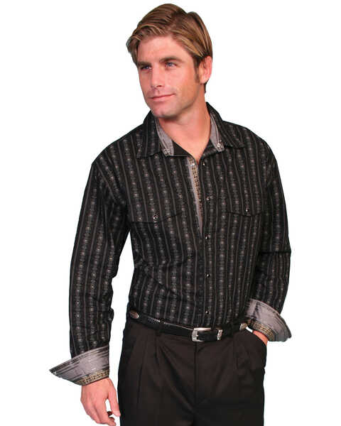 Scully Men's Fancy Striped Western Shirt, Black, hi-res