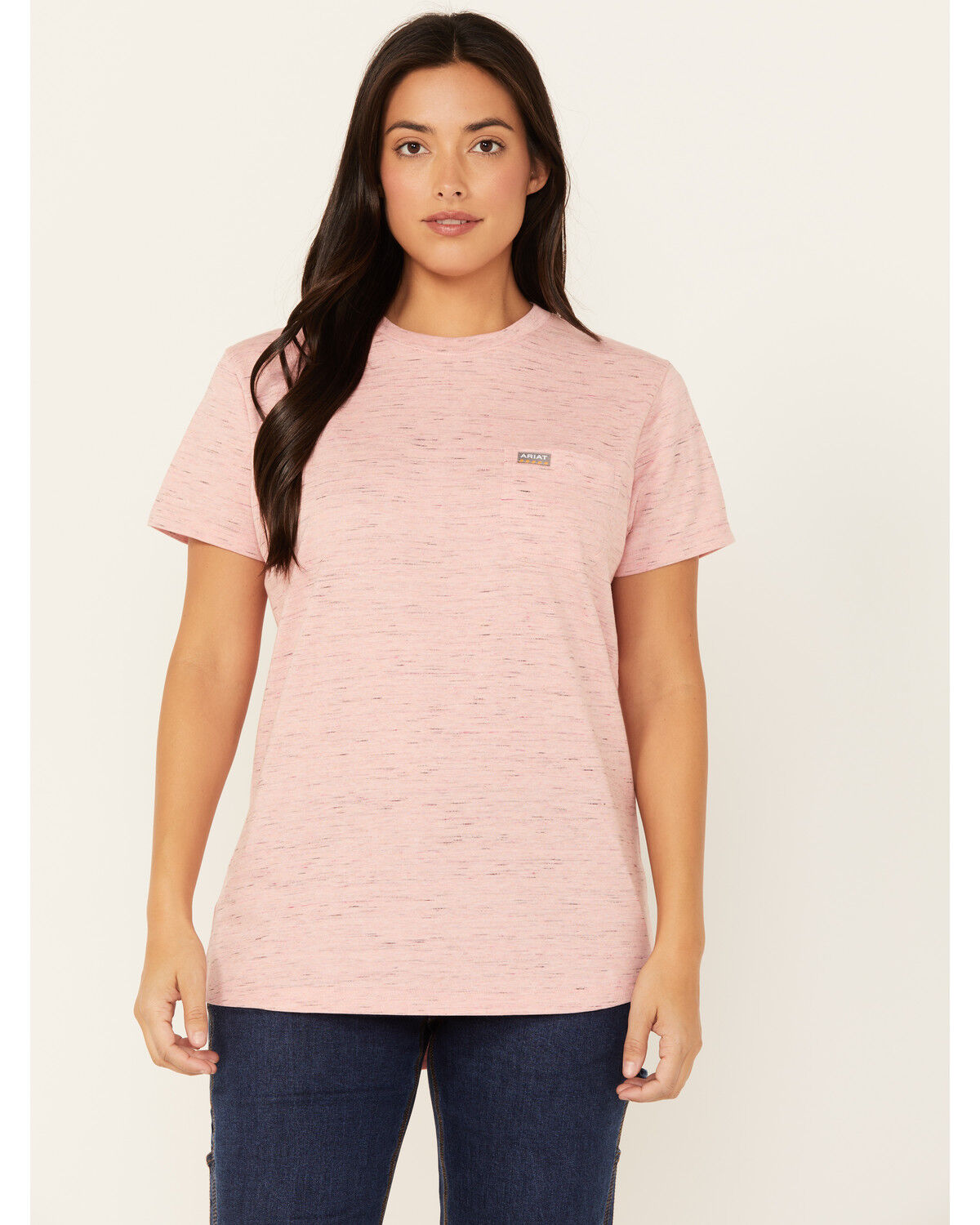 Image #1 - Ariat Women's Rebar Cotton Strong Short Sleeve Work Tee, Dark Pink, hi-res