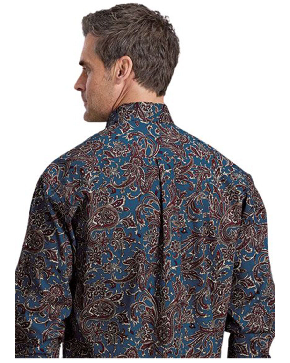 Image #2 - Stetson Men's Paisley Print Long Sleeve Button-Down Western Shirt, Blue, hi-res