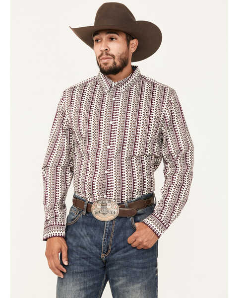 RANK 45® Men's Railroad Geo Print Long Sleeve Button-Down Western Shirt, Grape, hi-res