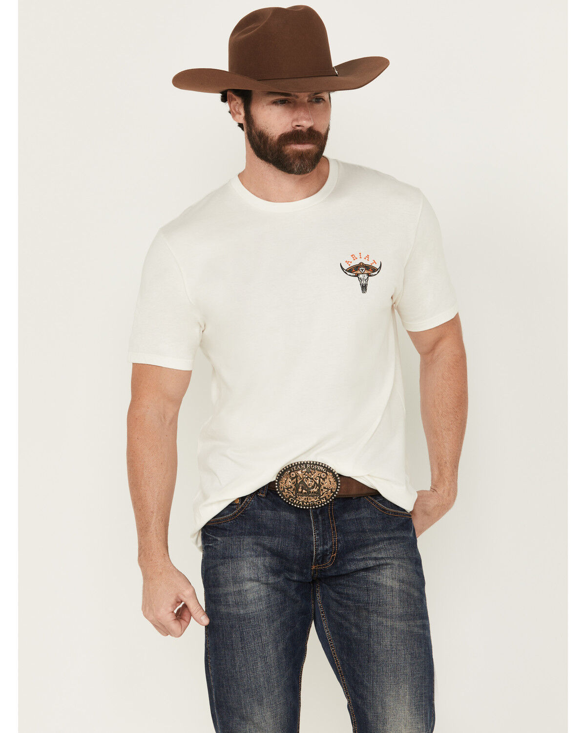 Image #2 - Ariat Men's Mexicali Steerhead Short Sleeve Graphic T-Shirt, White, hi-res