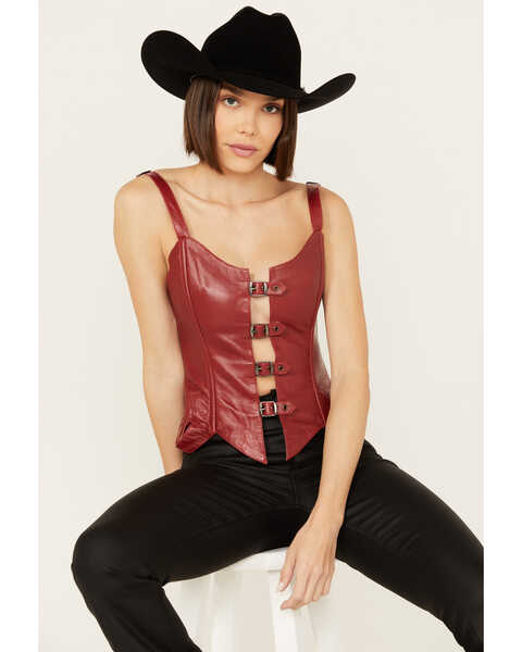 Image #1 - Understated Leather Women's Finish Line Corset , Red, hi-res