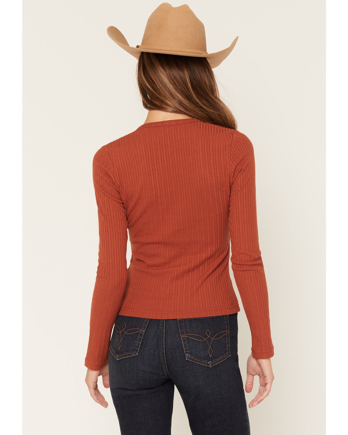 Image #4 - Shyanne Women's Textured Rib Knit Long Sleeve Top, Brown, hi-res