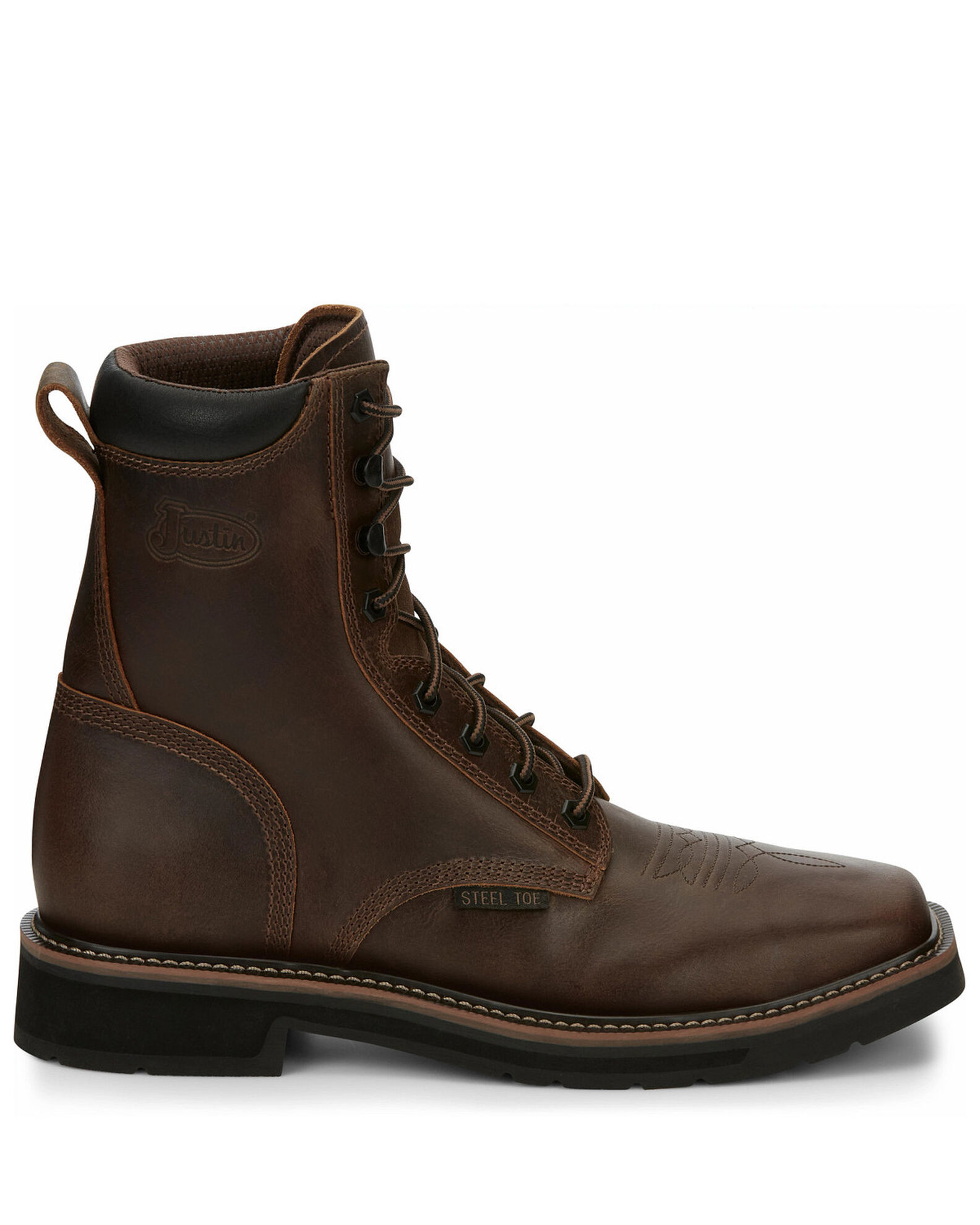 Image #2 - Justin Men's Pulley Lace-Up Work Boots - Steel Toe, Brown, hi-res